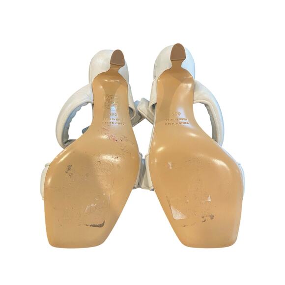 Gia x Pernille Teisbaek Leather Heels Sandals Square Toe Italy White Sz 6.5 36.5 - Picture 11 of 12